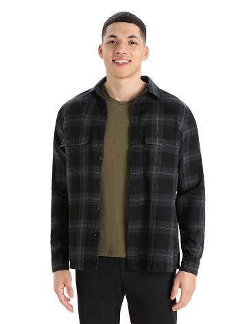 Pánské Mikiny S Kapucí Icebreaker Merino Dawnder Long Sleeve Flannel Shirt Plaid Černé Šedé | CZ 1691GSOL